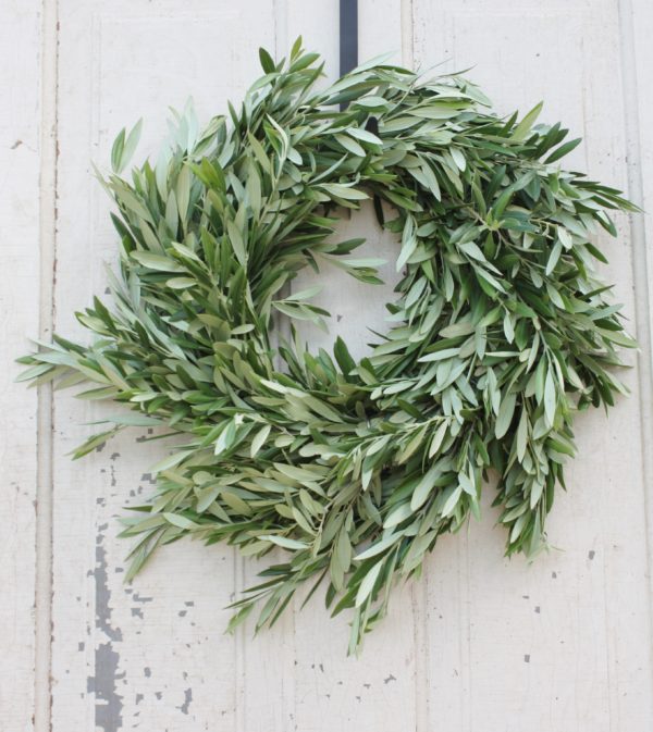 Spring garland decorations. A wreath made from an olive branch plant.