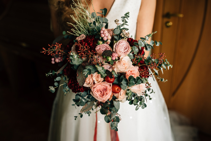 A bouquet with eucalyptus.