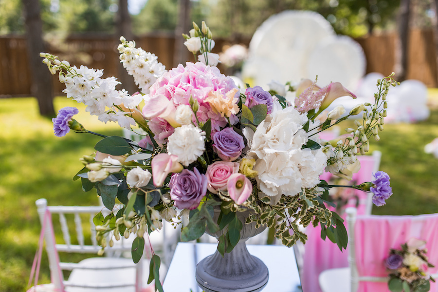 A floral arrangement of varying heights.